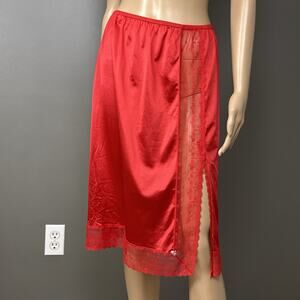 Vintage Ashley Taylor Half Slip Sheer High Slit Wide Lace Red Size Large 30/32